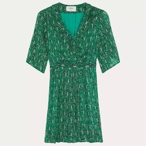 Green ba&shside zip dress with silver thread